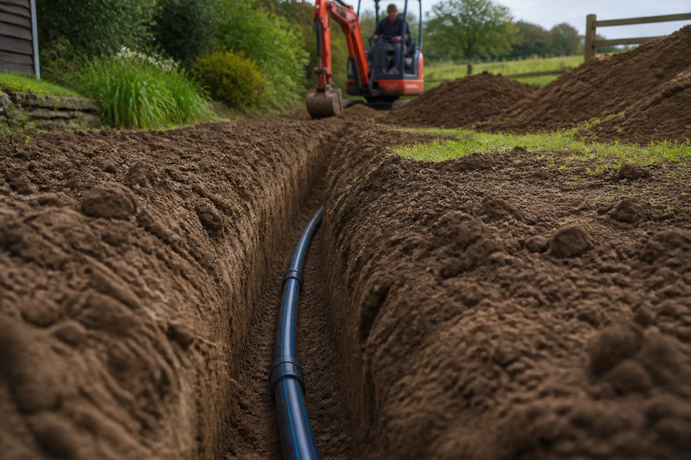Water line excavation and pipe installation in Bledsoe, Kentucky