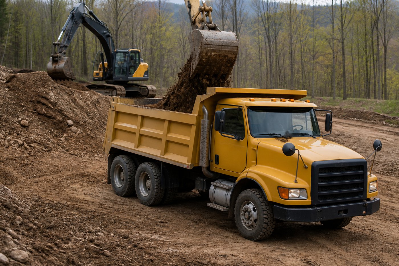 Dump truck services hauling excavated dirt in Bledsoe, Kentucky